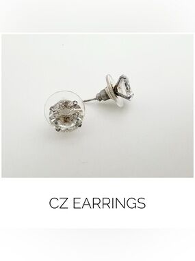 CZ earrings stud prong cubic zirconia sterling silver prong